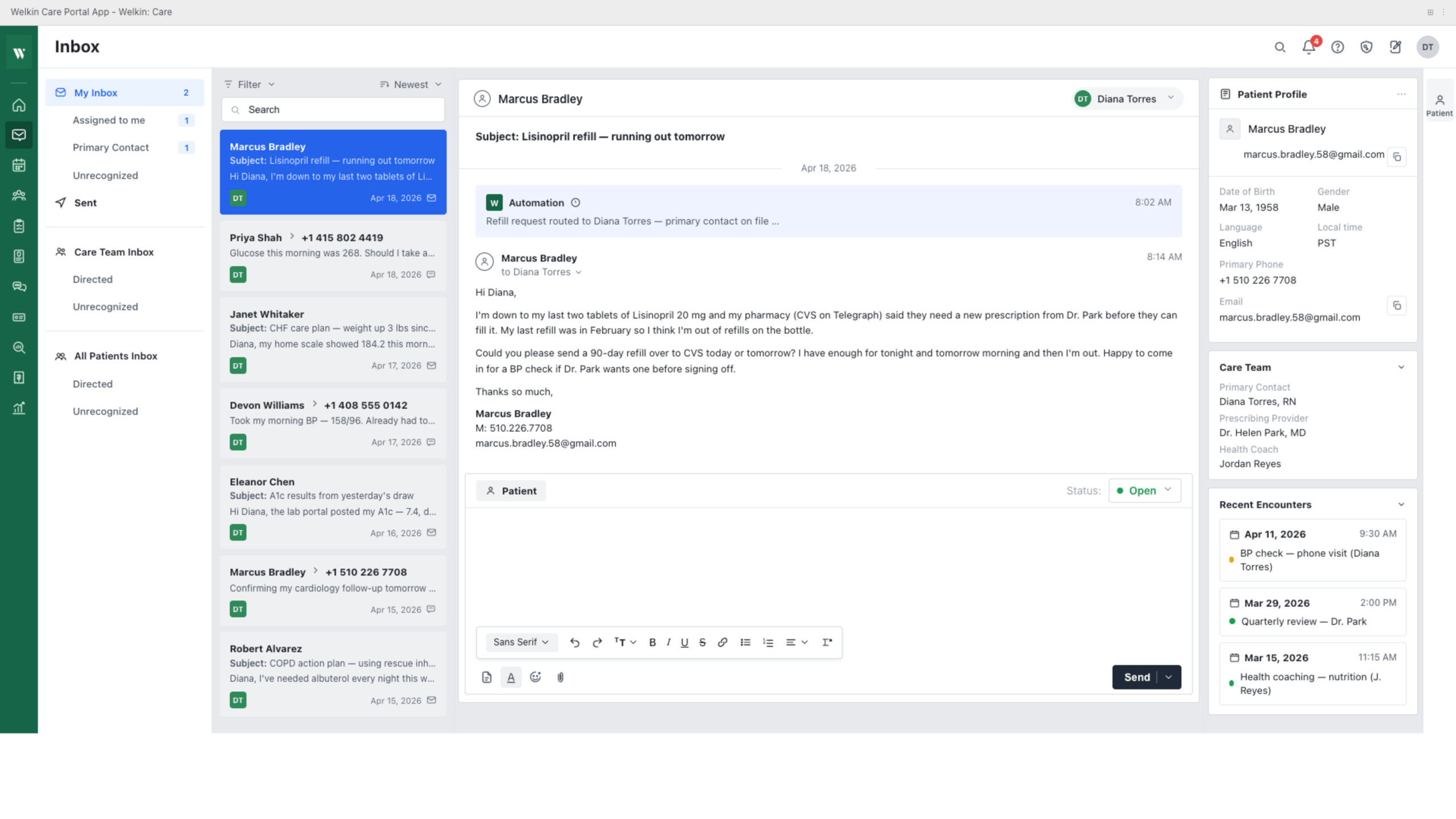 Welkin Health Inbox